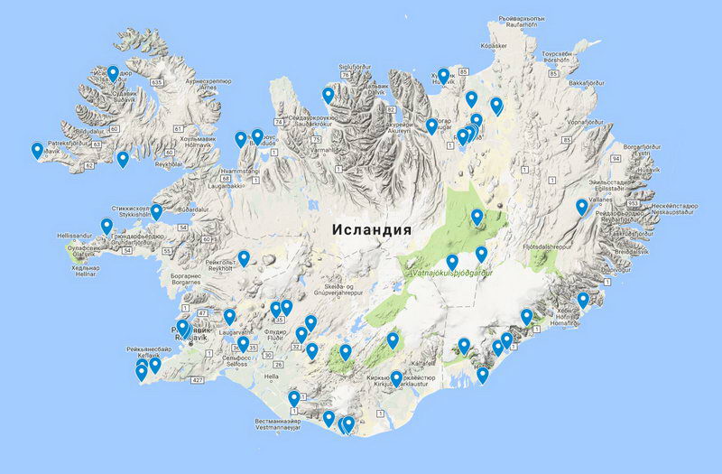 Карта достопримечательностей Исландии - Phototravel самостоятельныепутешествия